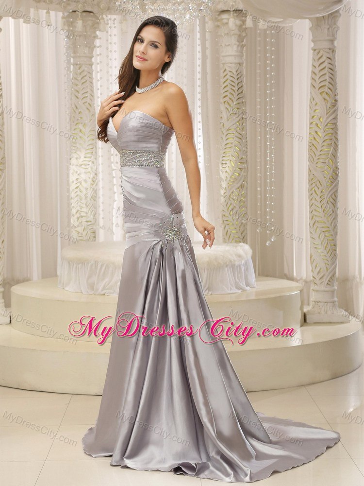 Ruched and Beaded Mother Dress for Wedding with Cool Back