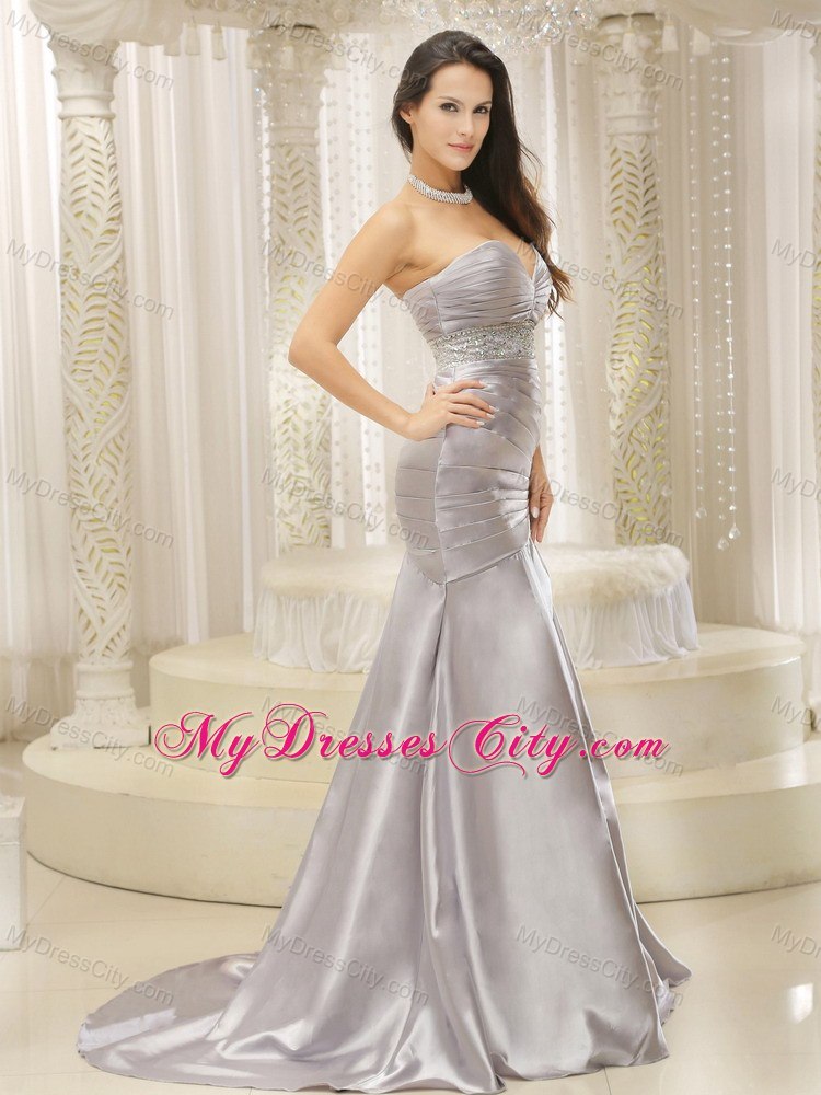 Ruched and Beaded Mother Dress for Wedding with Cool Back