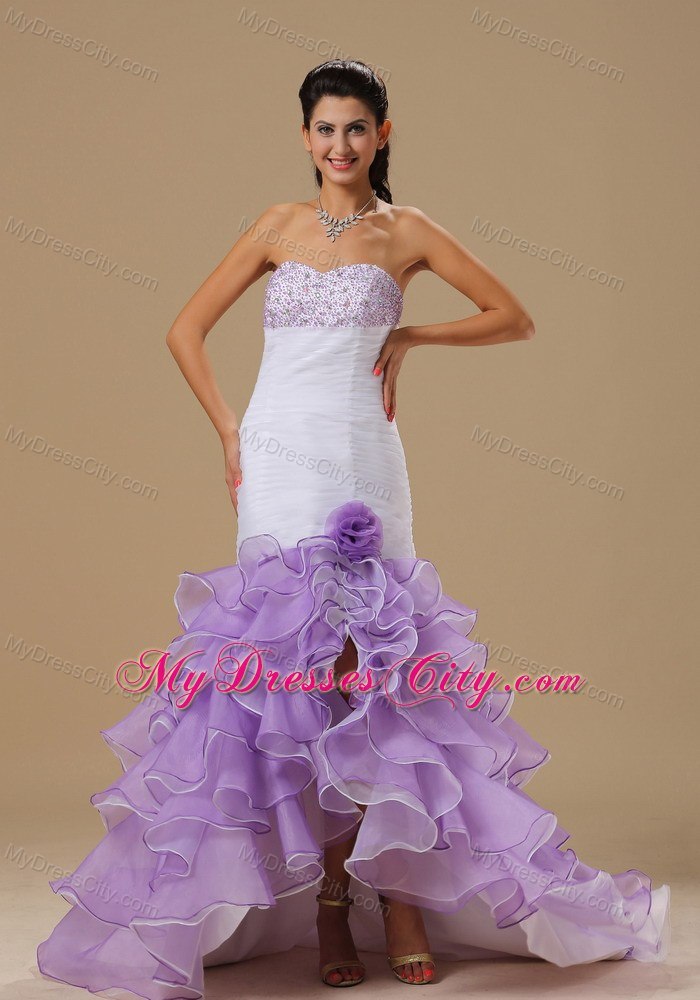 Light Purple Beaded Prom Dress Watteau Train and Ruffles Ruch