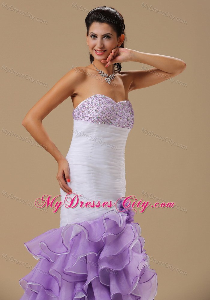 Light Purple Beaded Prom Dress Watteau Train and Ruffles Ruch