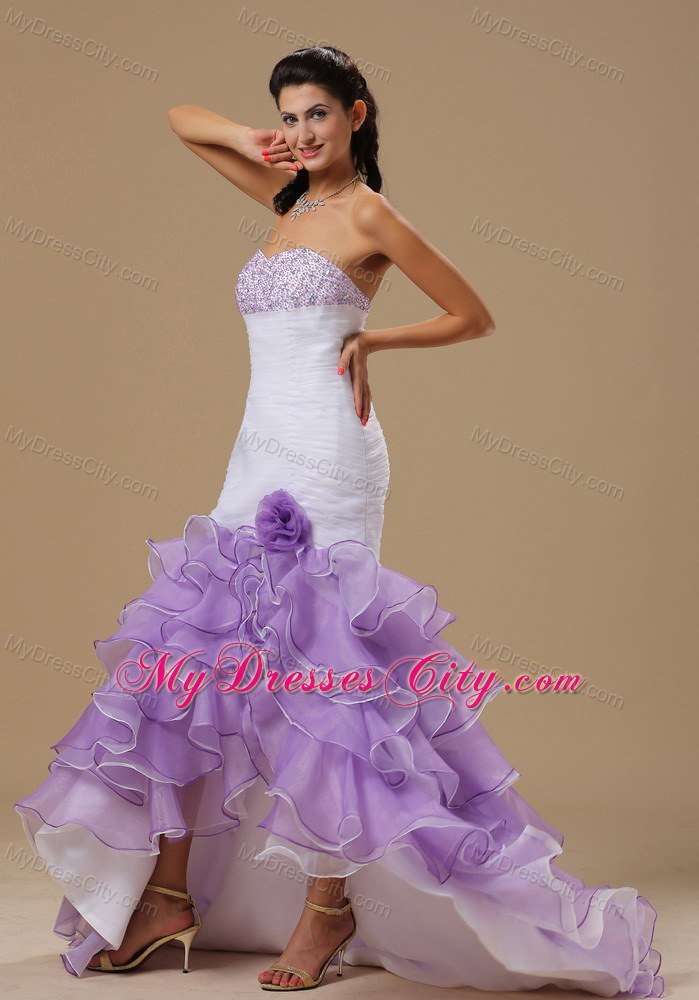 Light Purple Beaded Prom Dress Watteau Train and Ruffles Ruch