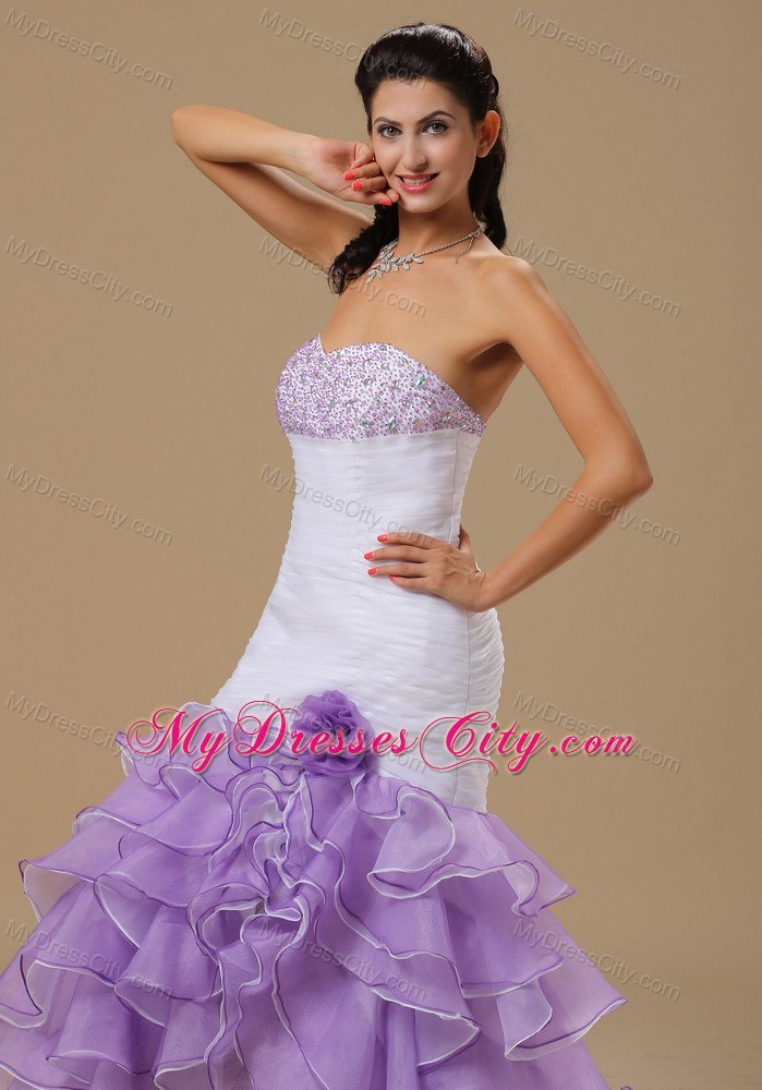 Light Purple Beaded Prom Dress Watteau Train and Ruffles Ruch