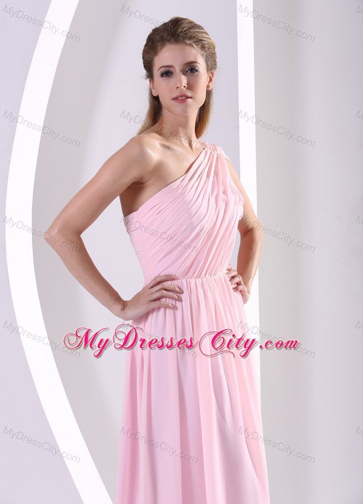 One Shoulder Watteau Train Ruched Bridesmaid Dress Baby Pink