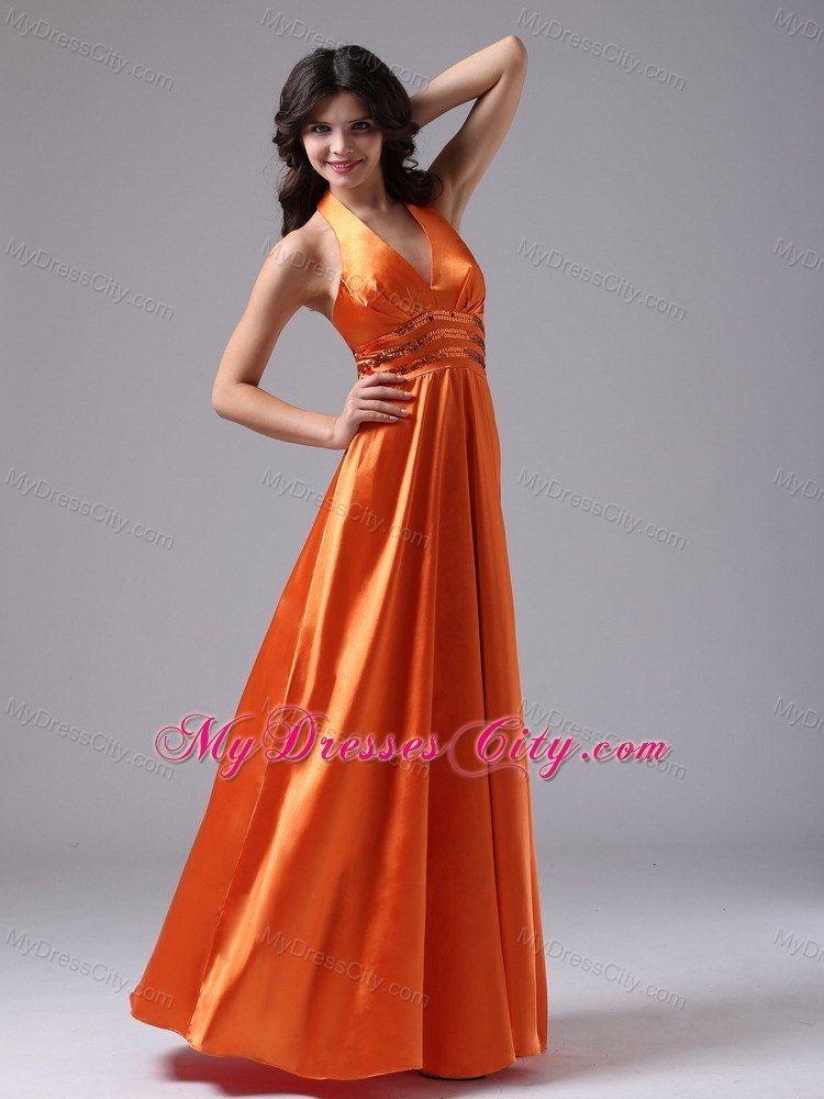 Orgage Red Halter Strap Evening Dress With Cool Back and Beading