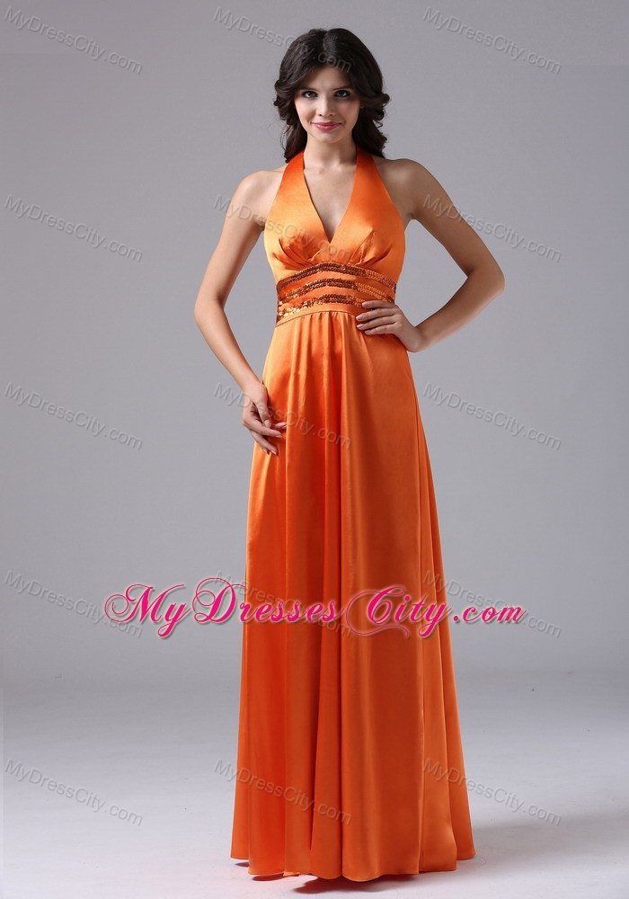 Orgage Red Halter Strap Evening Dress With Cool Back and Beading