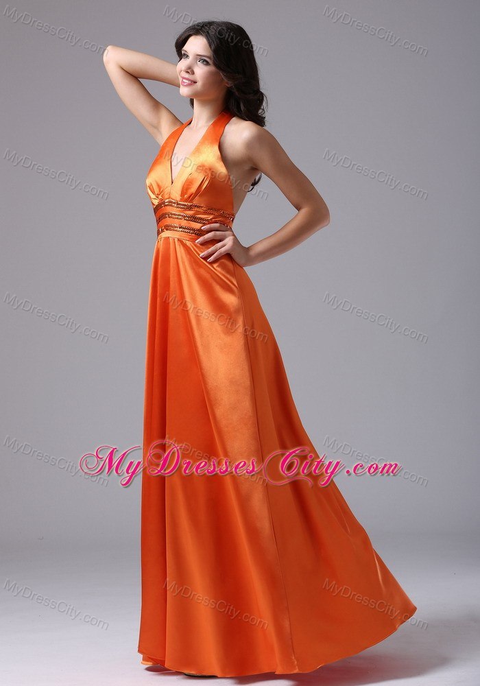 Orgage Red Halter Strap Evening Dress With Cool Back and Beading