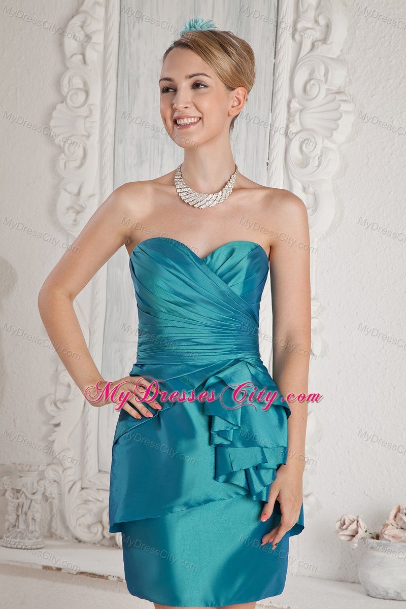 Teal Prom Dress Sweetheart Mini-length Taffeta with Back Out