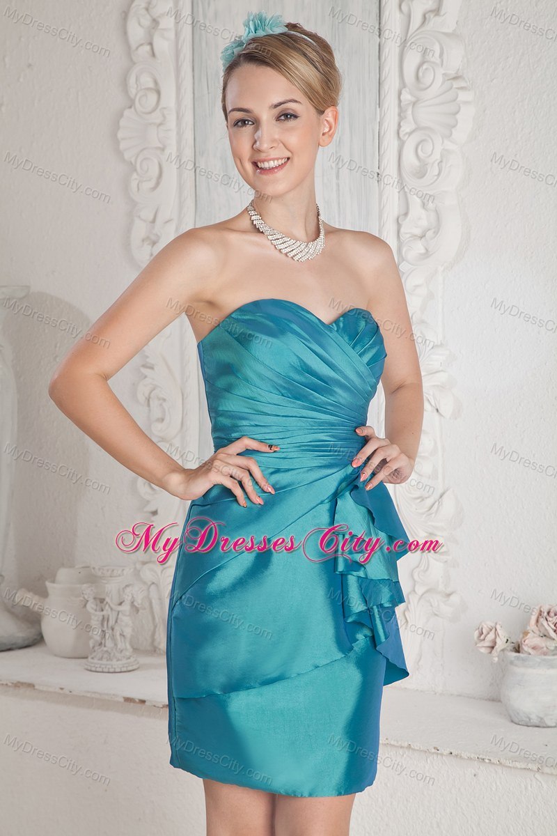 Teal Prom Dress Sweetheart Mini-length Taffeta with Back Out