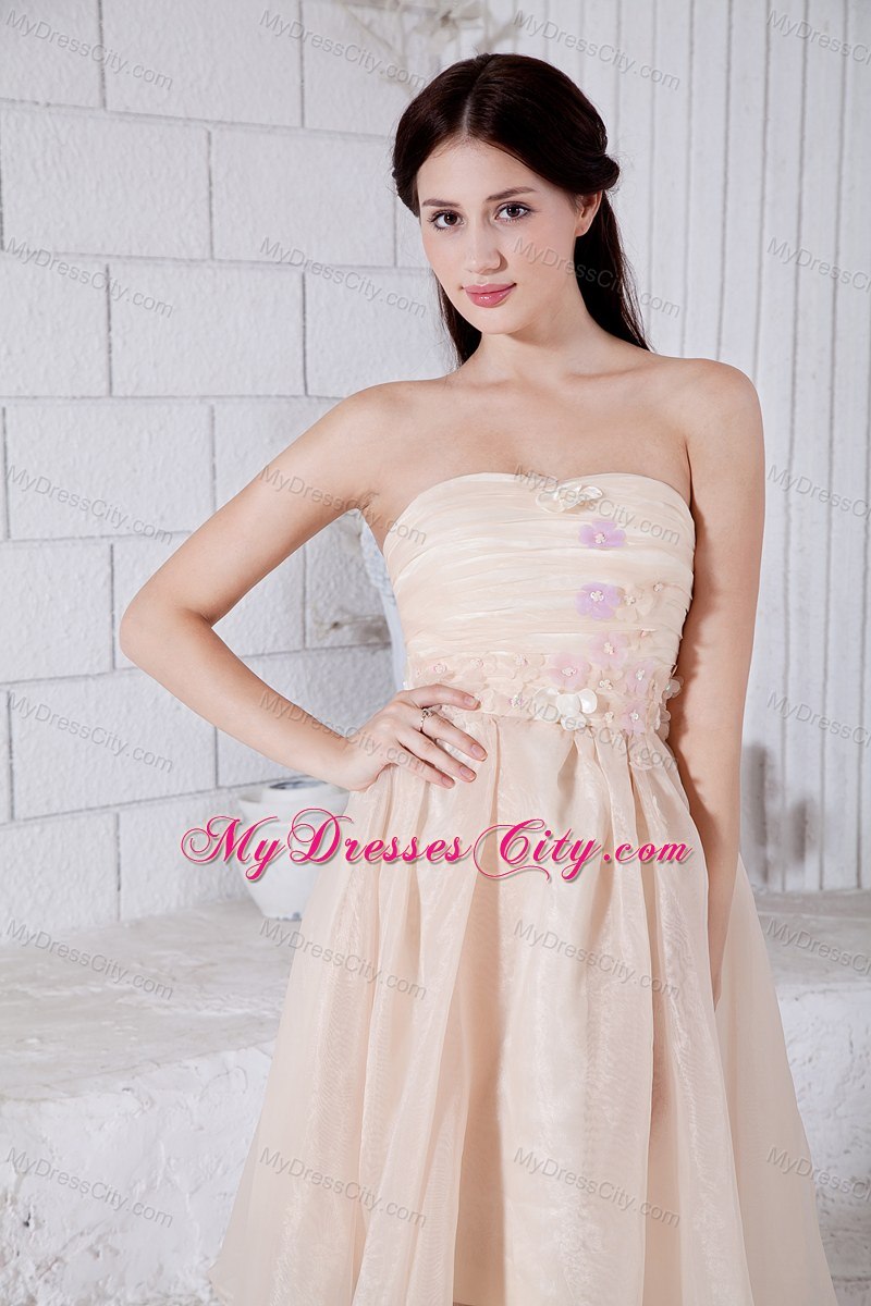 A-line Strapless Knee-length Homecoming Dress Champagne Organza