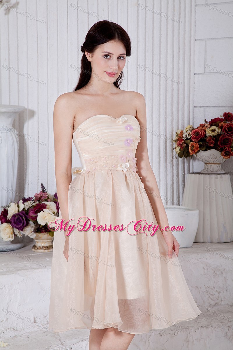 A-line Strapless Knee-length Homecoming Dress Champagne Organza