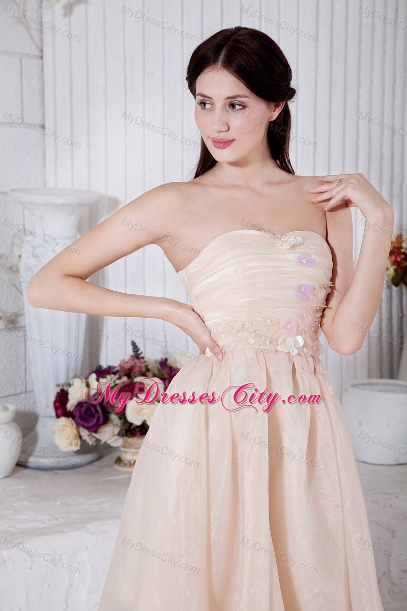 A-line Strapless Knee-length Homecoming Dress Champagne Organza