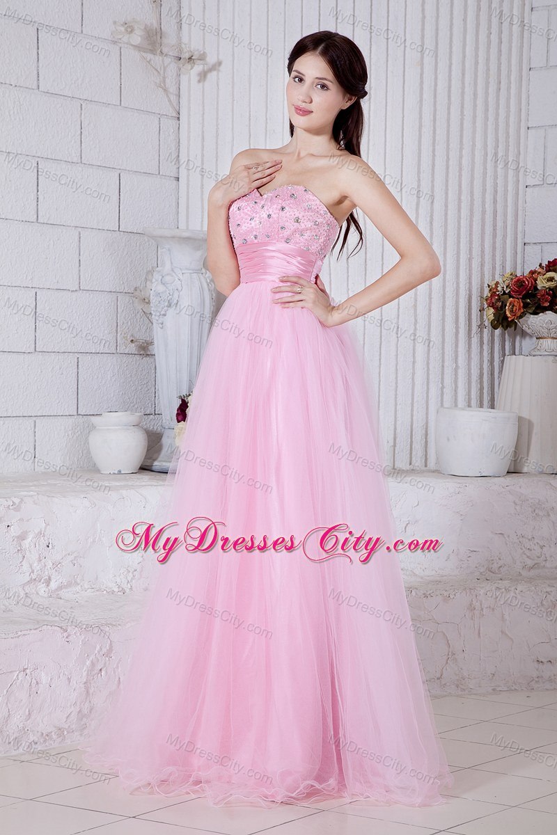 Baby Pink Sweetheart Beading Evening Dress Floor-length Organza