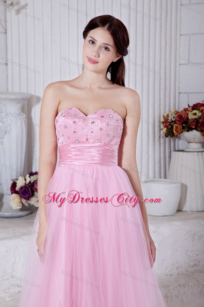 Baby Pink Sweetheart Beading Evening Dress Floor-length Organza