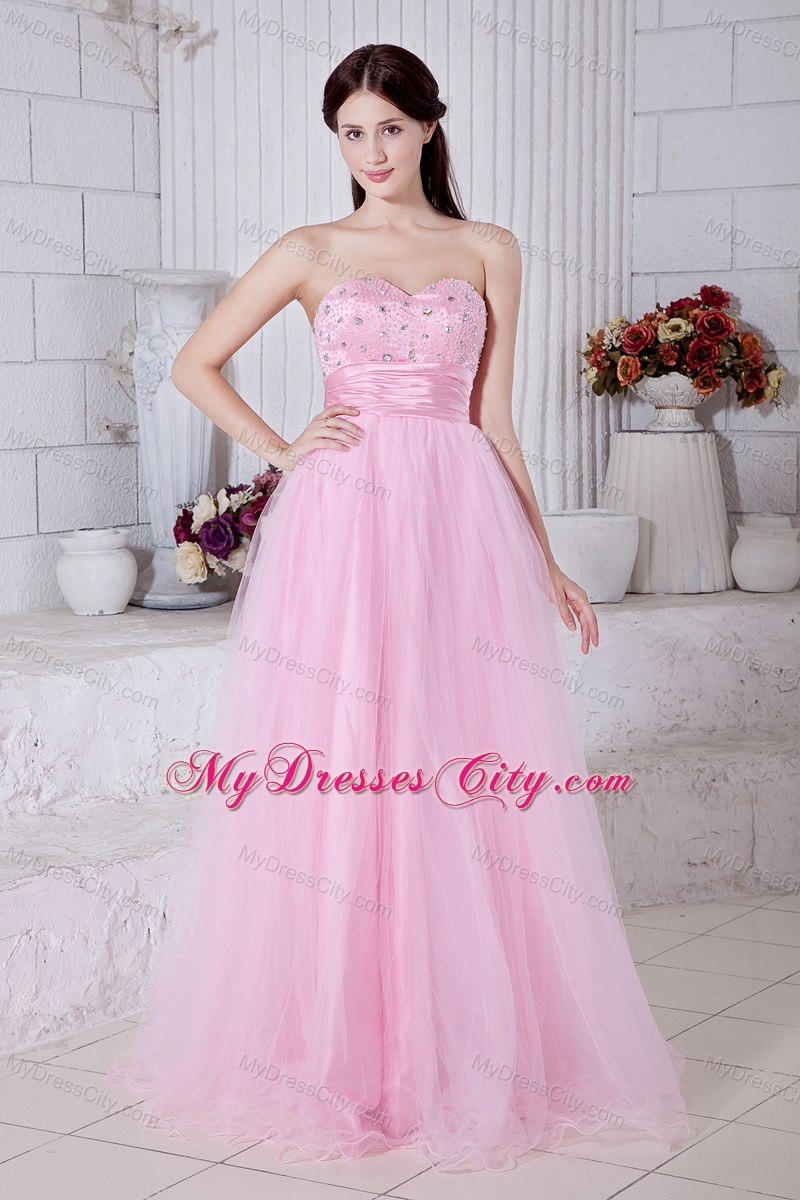 Baby Pink Sweetheart Beading Evening Dress Floor-length Organza