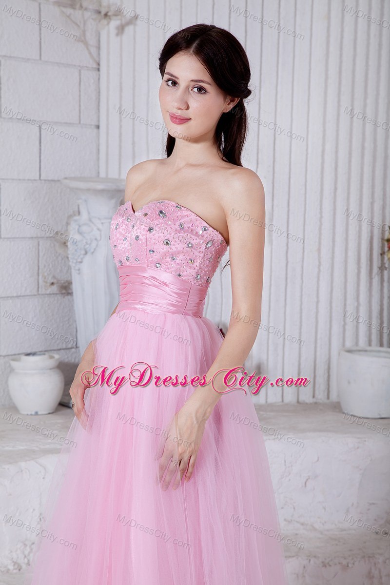 Baby Pink Sweetheart Beading Evening Dress Floor-length Organza