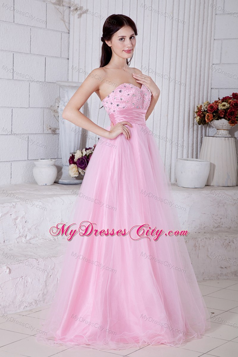 Baby Pink Sweetheart Beading Evening Dress Floor-length Organza