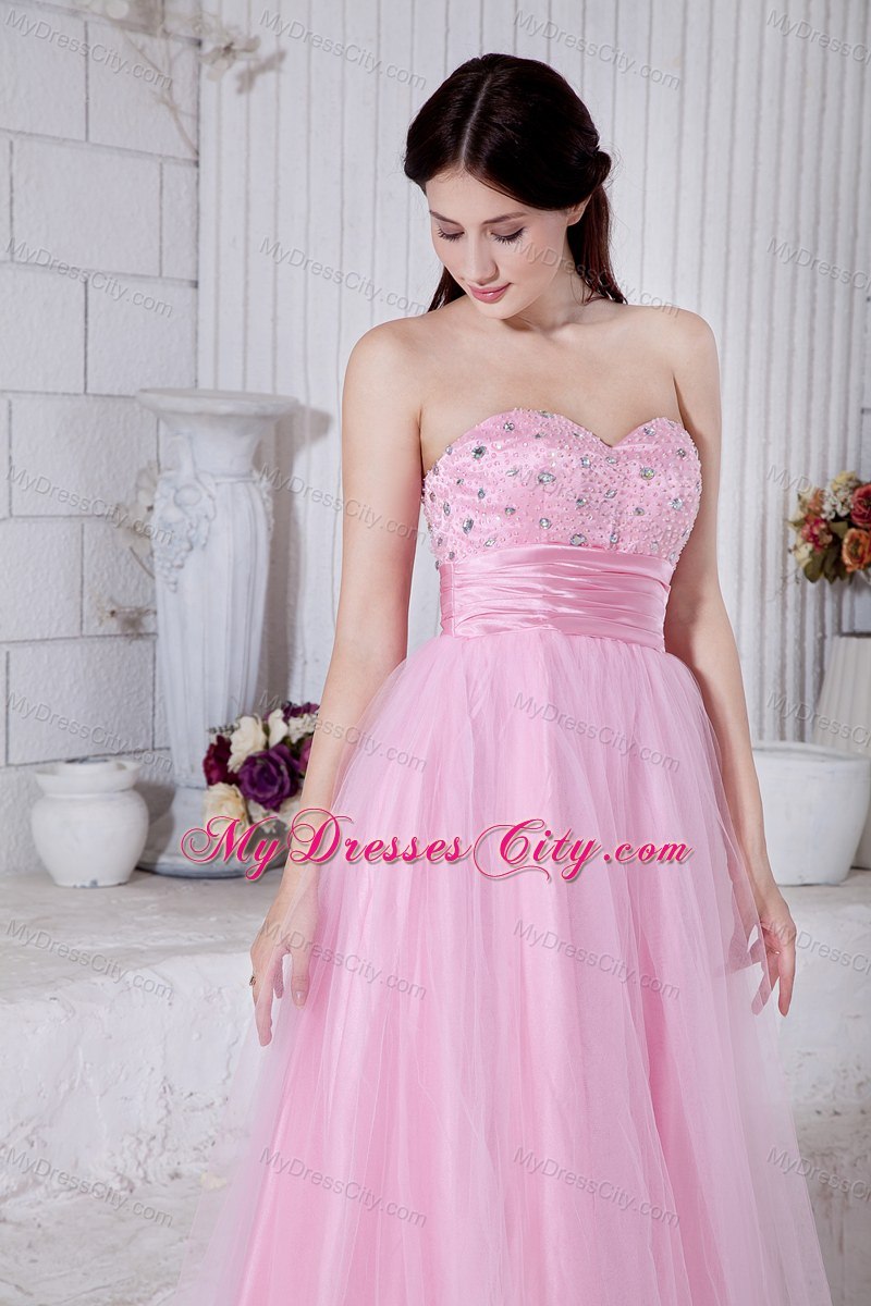 Baby Pink Sweetheart Beading Evening Dress Floor-length Organza