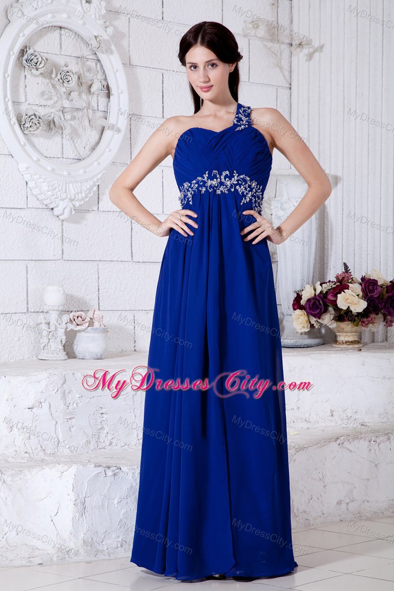 Royal Blue One Shoulder Prom Dress Appliques Floor-length