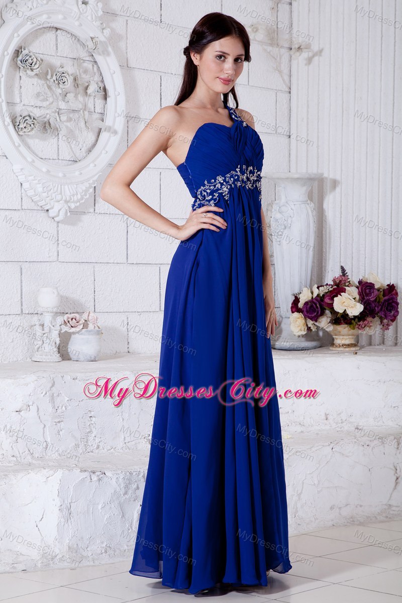 Royal Blue One Shoulder Prom Dress Appliques Floor-length