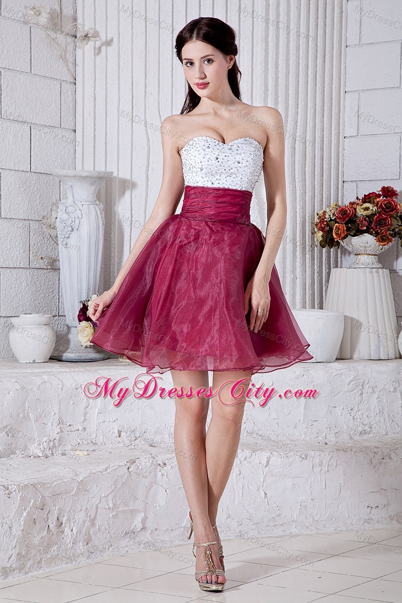 Burgundy Sweetheart Cocktail Dress Organza Beading Mini-length