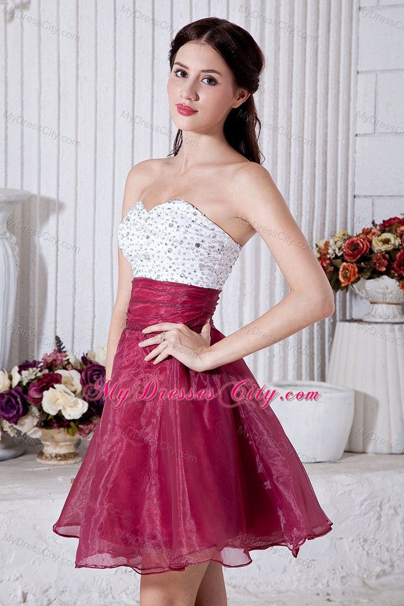 Burgundy Sweetheart Cocktail Dress Organza Beading Mini-length