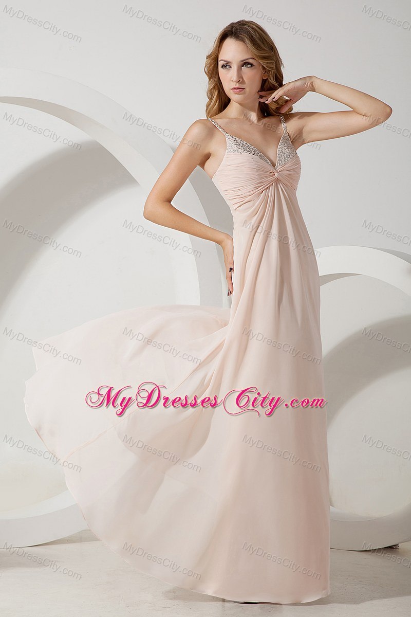 Light Pink Beaded Homecoming Dress Floor-length Cool Back