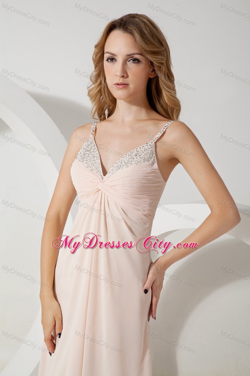 Light Pink Beaded Homecoming Dress Floor-length Cool Back