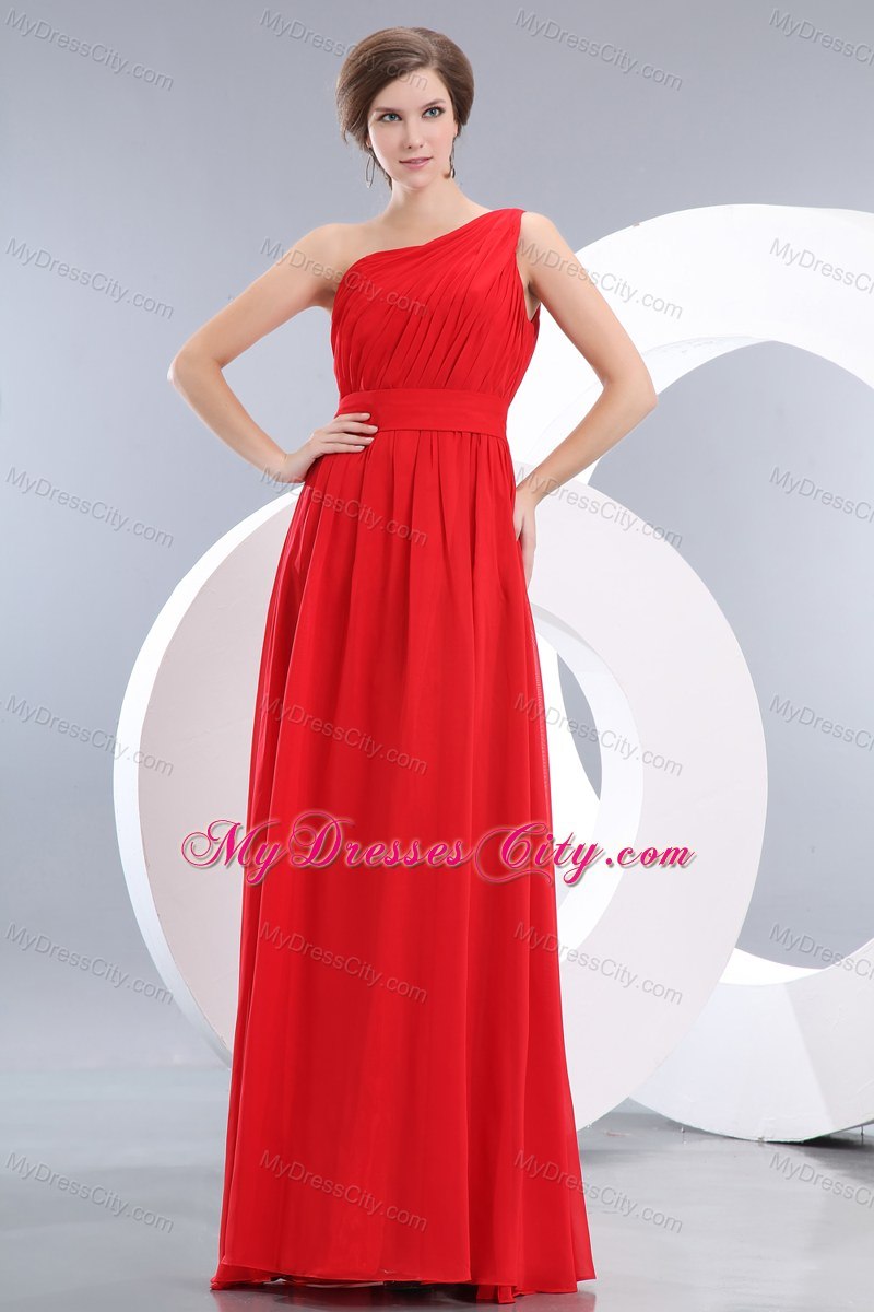 Red One Shoulder Homecoming Dress Floor-length with Ruches