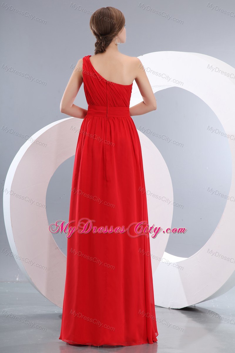 Red One Shoulder Homecoming Dress Floor-length with Ruches