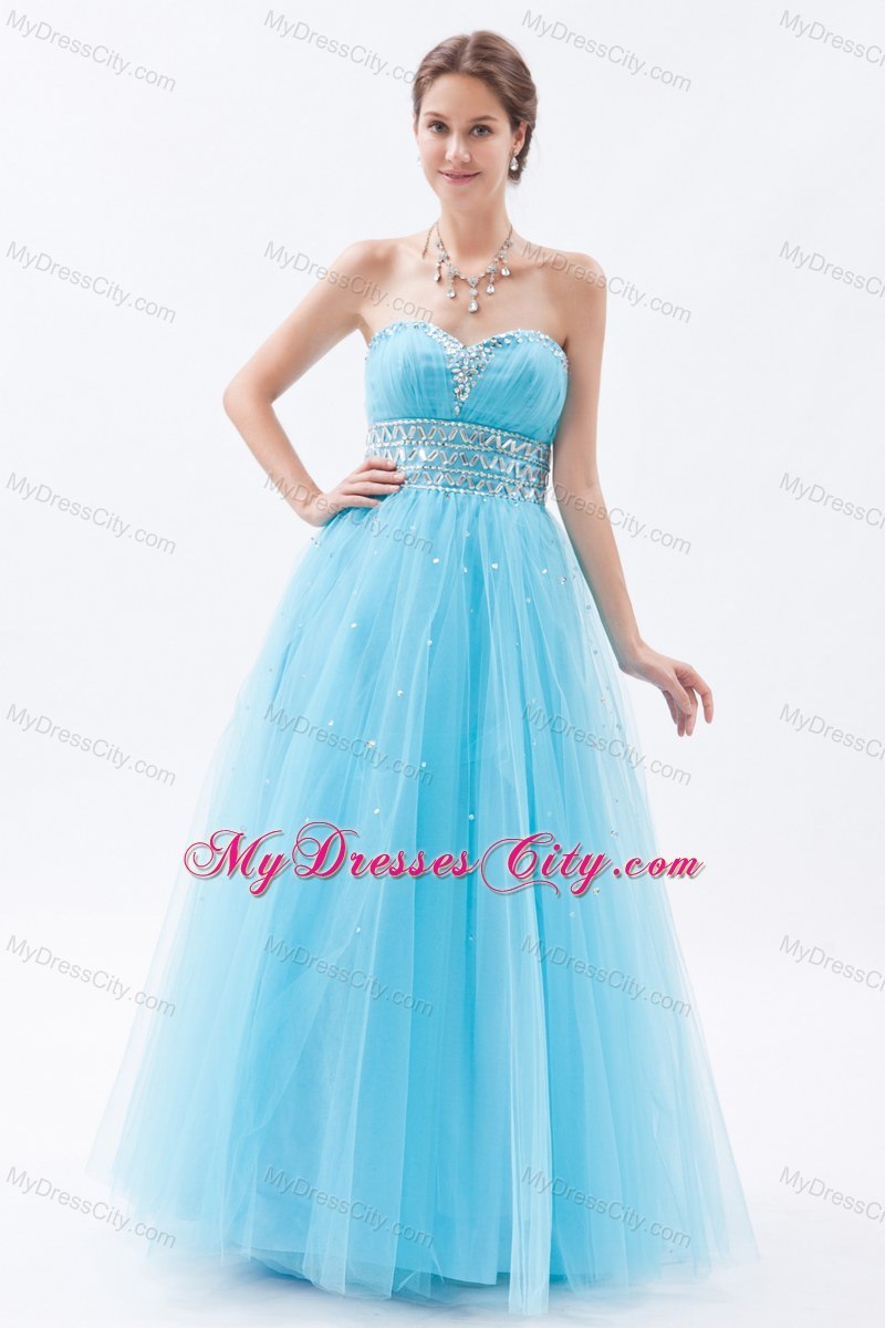 Sweetheart Tulle Beaded Floor-length Prom Dress Baby Blue