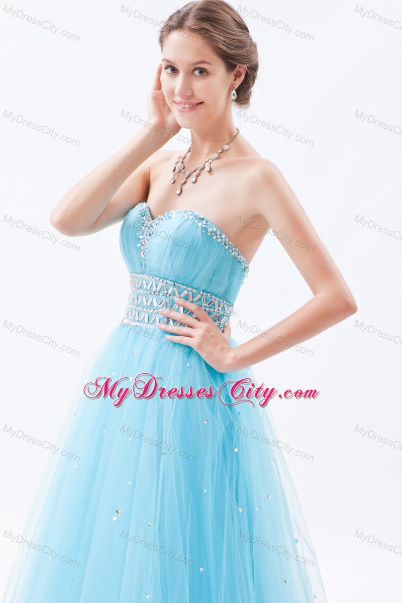 Sweetheart Tulle Beaded Floor-length Prom Dress Baby Blue