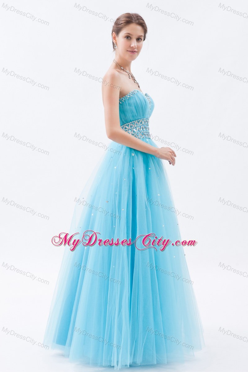 Sweetheart Tulle Beaded Floor-length Prom Dress Baby Blue