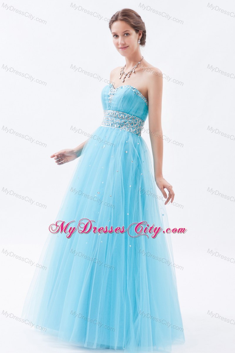 Sweetheart Tulle Beaded Floor-length Prom Dress Baby Blue