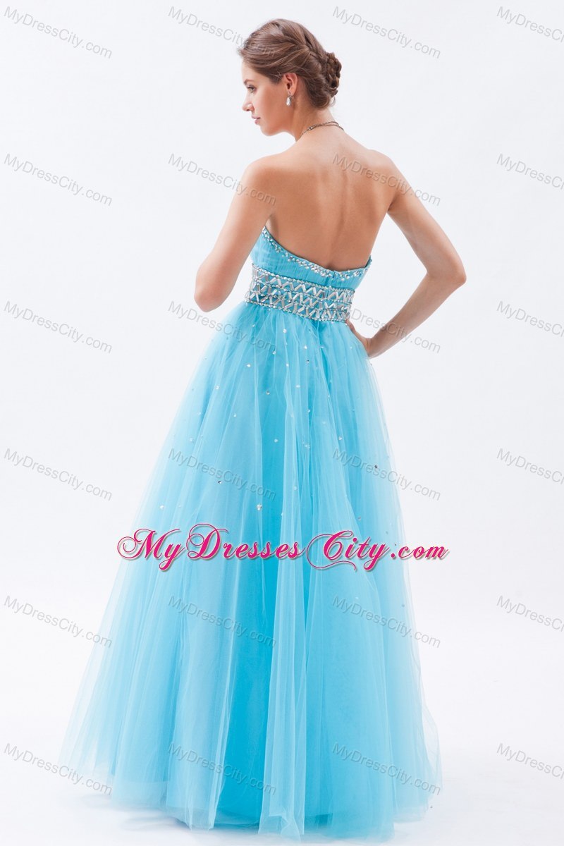 Sweetheart Tulle Beaded Floor-length Prom Dress Baby Blue