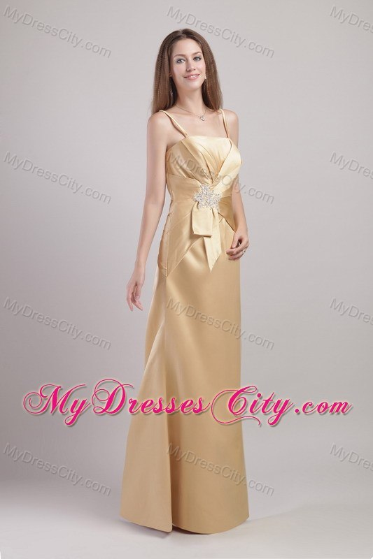 Column Spaghetti Straps Appliques Prom Dresses in Champagne