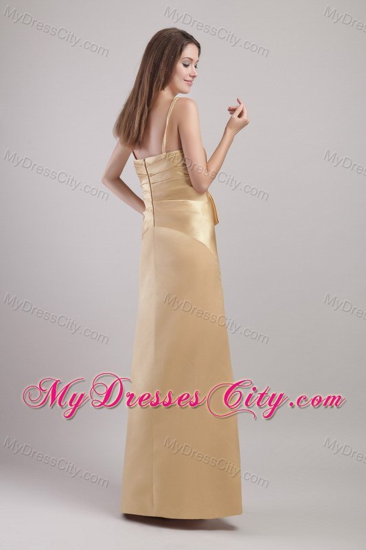 Column Spaghetti Straps Appliques Prom Dresses in Champagne