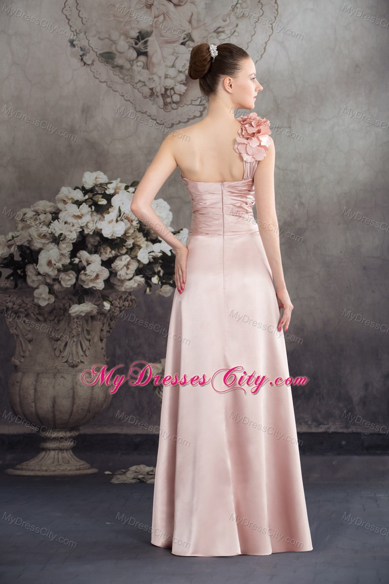 Single Shoulder Hand Made Flowers High-low Pink Prom Dress