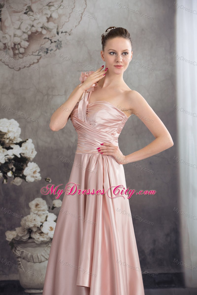 Single Shoulder Hand Made Flowers High-low Pink Prom Dress