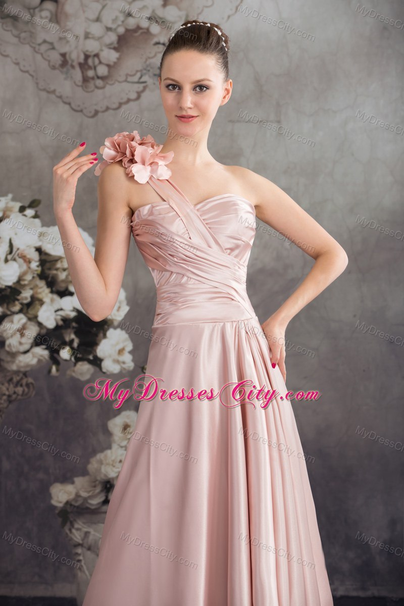 Single Shoulder Hand Made Flowers High-low Pink Prom Dress