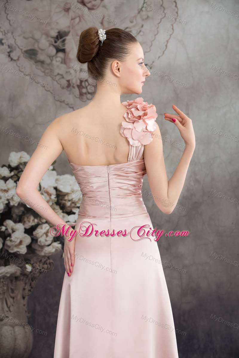 Single Shoulder Hand Made Flowers High-low Pink Prom Dress