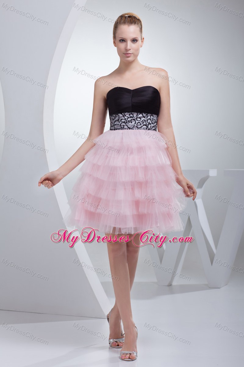 Column Sweetheart Beading Tiered Short Pink Prom Dress for Girls