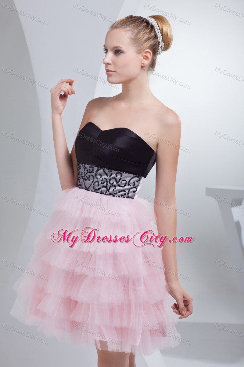 Column Sweetheart Beading Tiered Short Pink Prom Dress for Girls