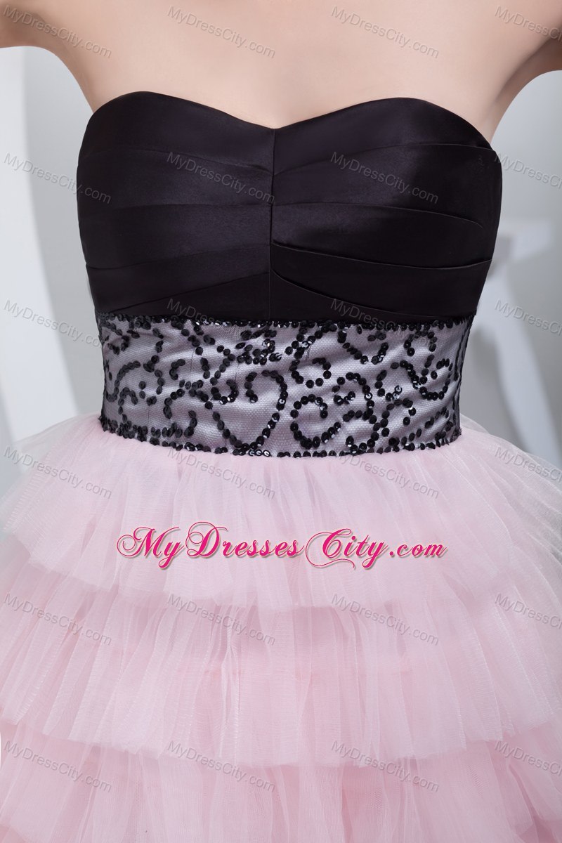 Column Sweetheart Beading Tiered Short Pink Prom Dress for Girls