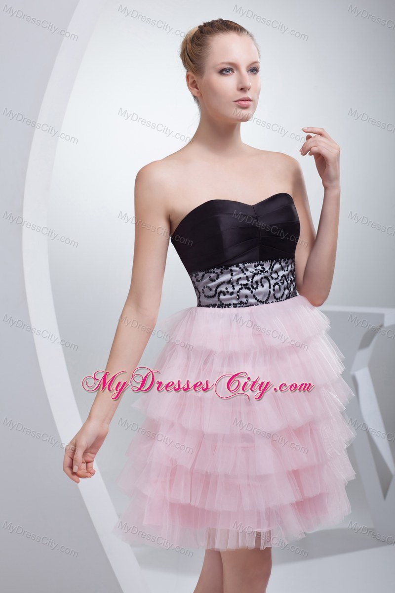 Column Sweetheart Beading Tiered Short Pink Prom Dress for Girls