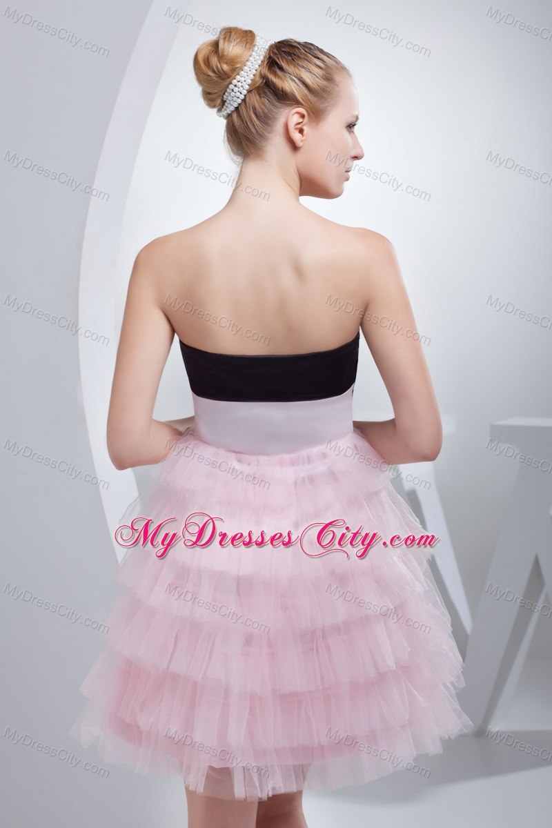 Column Sweetheart Beading Tiered Short Pink Prom Dress for Girls