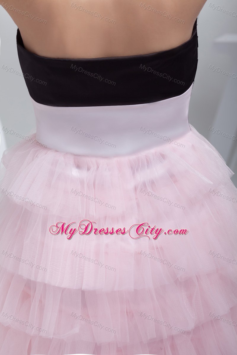 Column Sweetheart Beading Tiered Short Pink Prom Dress for Girls