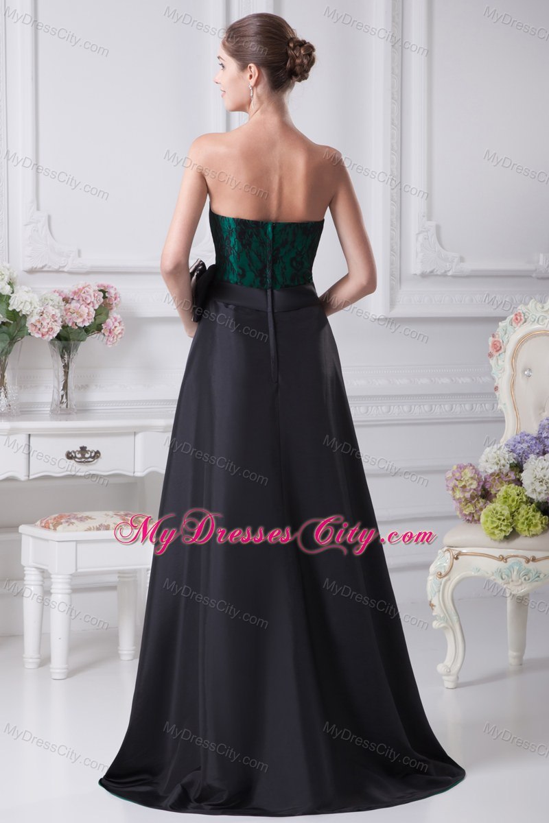 High-low Sweetheart Bowknot Lace Black and Green Prom Dresses