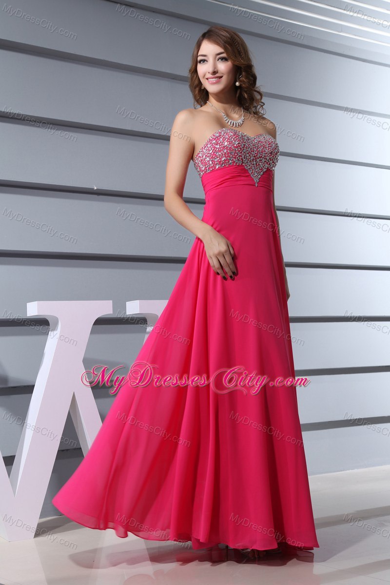 Hot Pink Column Sweetheart Beading Prom Dresses for 2013 Spring