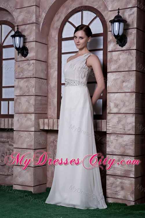 Beaded Decorate Waist Empire One Shoulder Beading Prom Dresses