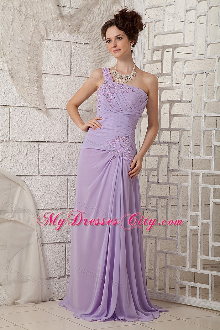 Lavender Single Shoulder Appliques Prom Dress for Customize